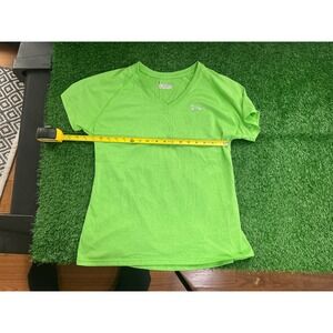 Under Armour Womens HeatGear V-Neck Short Sleeve Shirt Lime Green Heather Large